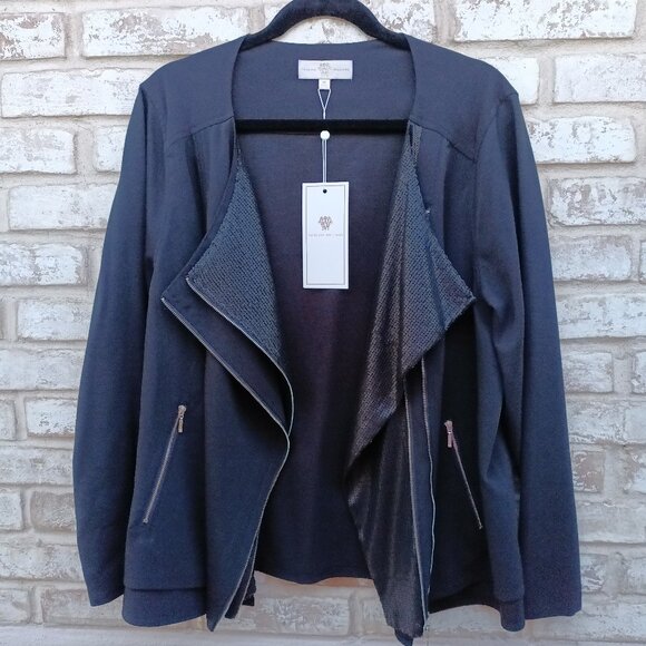 VANESSA WILLIAMS Black Moto Jacket W/Bottom Sequin Layer. Plus Size 1X - Picture 1 of 11
